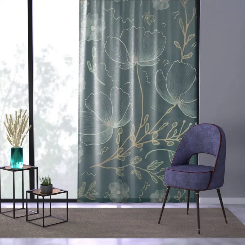 Teal Flower Power Curtains: Chic Style for your Windows - Sheer / White / 50’’ × 84’’ Home Decor