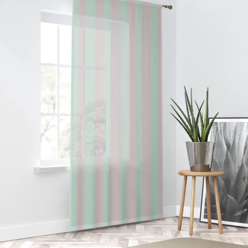 Make your Room Pop with Pastel Teal & Pink Stripes Curtains - Sheer / White / 50’’ × 84’’ Home Decor