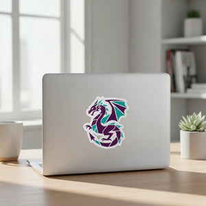 Teal & Purple Geometric Dragon Sticker Kiss-cut Fantasy Laptop Decal - Decorative Stickers