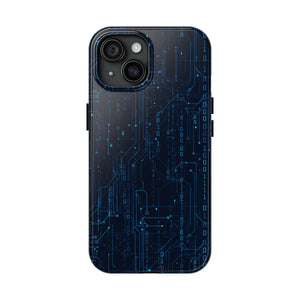 Tech Circuit Tough Phone Case - Blue Digital Design - Dipaliz - Iphone 15
