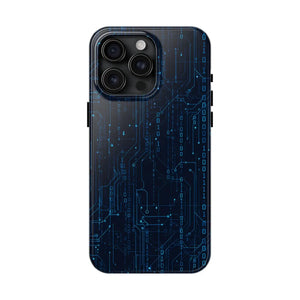 Tech Circuit Tough Phone Case - Blue Digital Design - Dipaliz - Iphone 15 Pro Max