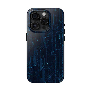 Tech Circuit Tough Phone Case - Blue Digital Design - Dipaliz - Iphone 15 Pro