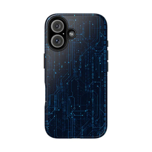 Tech Circuit Tough Phone Case - Blue Digital Design - Dipaliz - Iphone 16