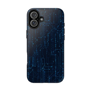 Tech Circuit Tough Phone Case - Blue Digital Design - Dipaliz - Iphone 16 Plus