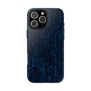 Tech Circuit Tough Phone Case - Blue Digital Design - Dipaliz - Iphone 16 Pro Max