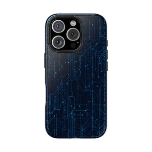 Tech Circuit Tough Phone Case - Blue Digital Design - Dipaliz - Iphone 16 Pro