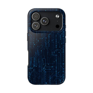 Tech Circuit Tough Phone Case - Blue Digital Design - Dipaliz - Iphone 17 Pro
