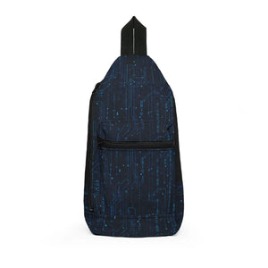 Minimalist Tech Grid Sling Bag Navy Circuit Design Dipaliz - Cross Body Bags