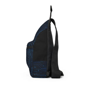 Minimalist Tech Grid Sling Bag Navy Circuit Design Dipaliz - Cross Body Bags