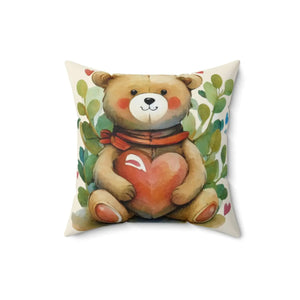 Heart Polyester Square – Teddy Bear Spun - Dipaliz - Throw Pillows