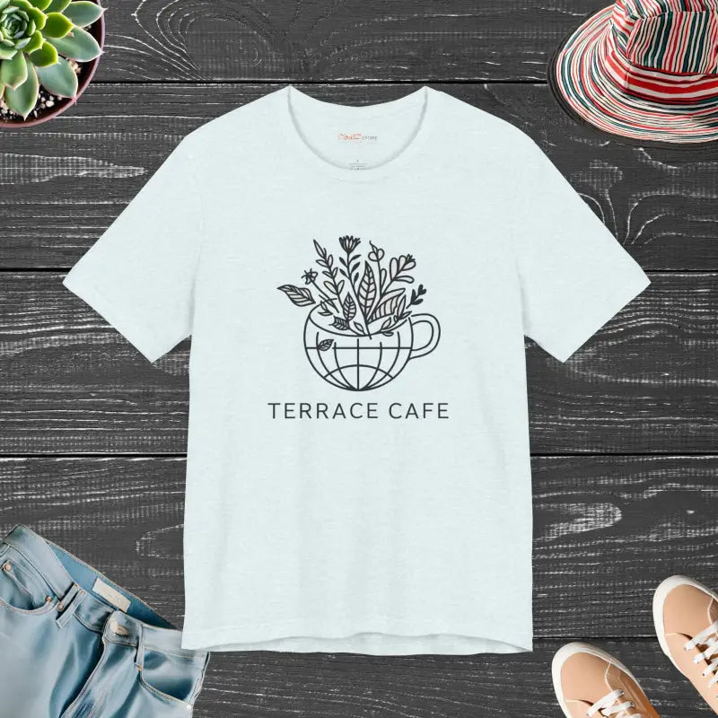 Upgrade your Look with Terrace Cafe Unisex Jersey Tee - Heather Ice Blue / s T-shirt