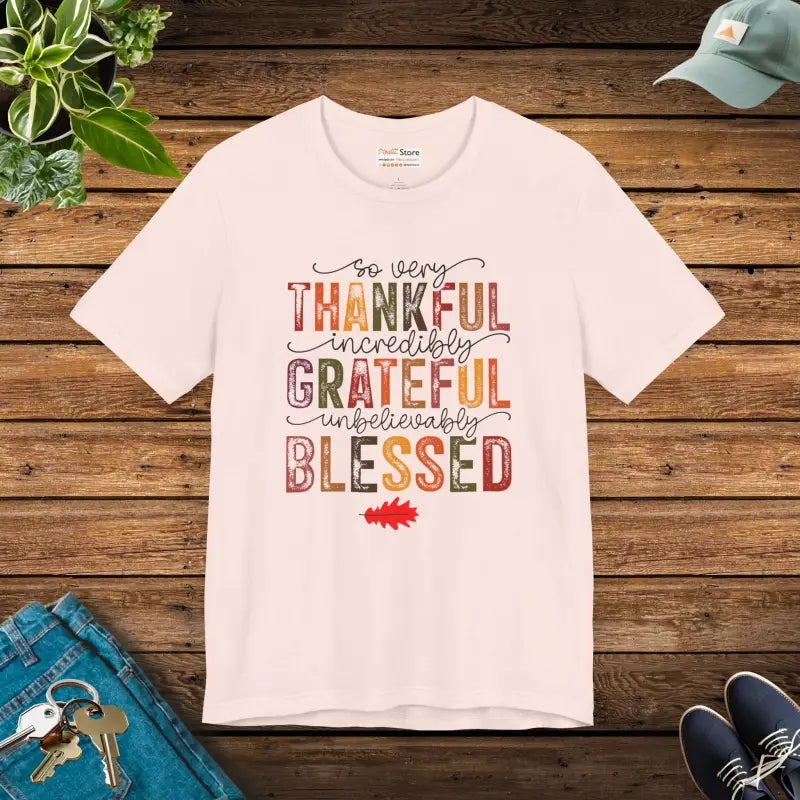 Embrace Thankful Vibes with our Cozy Jersey Short Sleeve Tee - T-shirt