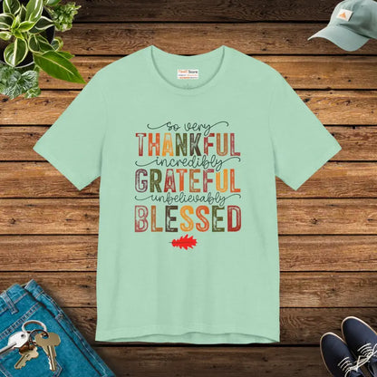 Embrace Thankful Vibes with our Cozy Jersey Short Sleeve Tee - T-shirt