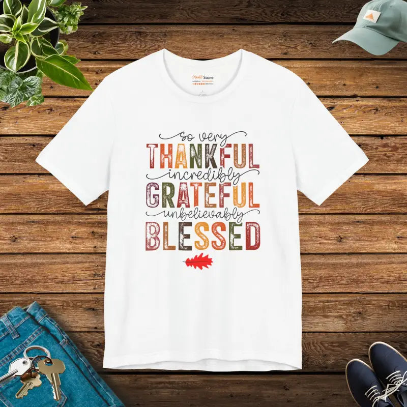 Embrace Thankful Vibes with our Cozy Jersey Short Sleeve Tee - White / s T-shirt