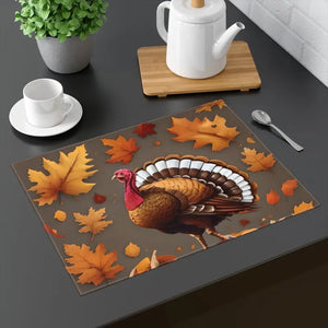 Cotton Placemat - Thanksgiving Turkey Autumn Leaves - Dipaliz - 18’’ × 14’’ - Placemats