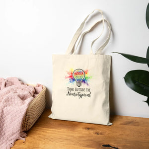 Think Outside the Neurotypical Canvas Tote Bag – Rainbow Lightbulb Neurodiversity - Bags