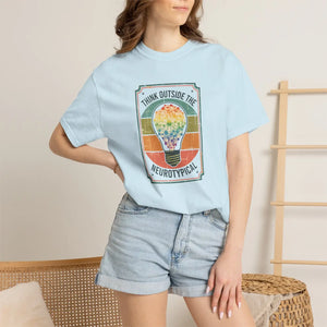Think Outside the Neurotypical T-shirt, Autism Pride Lightbulb Graphic Tee - T-shirts - m