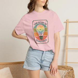 Think Outside the Neurotypical T-shirt, Autism Pride Lightbulb Graphic Tee - T-shirts - m