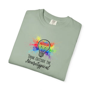 Think Outside the Neurotypical T-shirt, Rainbow Lightbulb Autism Awareness Tee - T-shirts - m