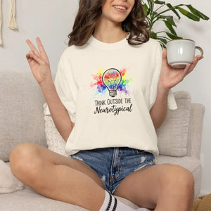 Think Outside the Neurotypical T-shirt, Rainbow Lightbulb Autism Awareness Tee - T-shirts - m