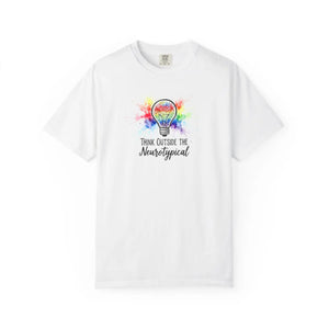 Think Outside the Neurotypical T-shirt, Rainbow Lightbulb Autism Awareness Tee - T-shirts - m