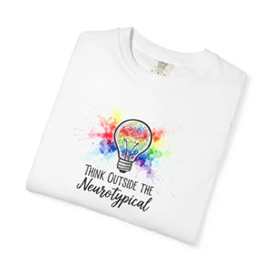 Think Outside the Neurotypical T-shirt, Rainbow Lightbulb Autism Awareness Tee - T-shirts - m