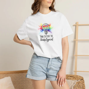 Think Outside the Neurotypical T-shirt, Rainbow Lightbulb Autism Awareness Tee - T-shirts - m