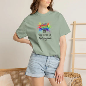 Think Outside the Neurotypical T-shirt, Rainbow Lightbulb Autism Awareness Tee - T-shirts - m