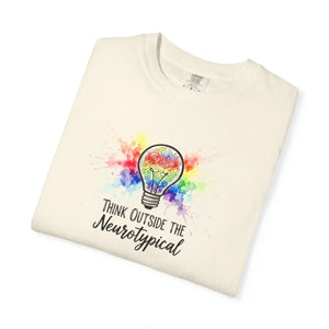 Think Outside the Neurotypical T-shirt, Rainbow Lightbulb Autism Awareness Tee - T-shirts - m