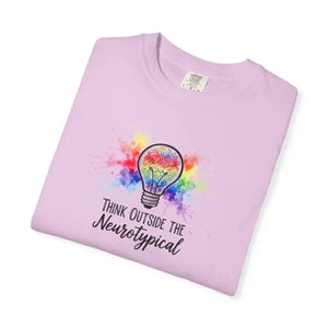 Think Outside the Neurotypical T-shirt, Rainbow Lightbulb Autism Awareness Tee - T-shirts - m