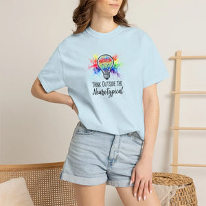 Think Outside the Neurotypical T-shirt, Rainbow Lightbulb Autism Awareness Tee - T-shirts - m