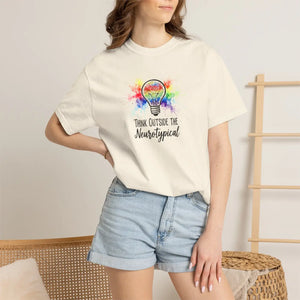 Think Outside the Neurotypical T-shirt, Rainbow Lightbulb Autism Awareness Tee - T-shirts - m
