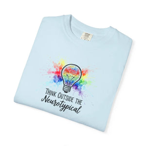 Think Outside the Neurotypical T-shirt, Rainbow Lightbulb Autism Awareness Tee - T-shirts - m