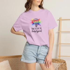 Think Outside the Neurotypical T-shirt, Rainbow Lightbulb Autism Awareness Tee - T-shirts - m