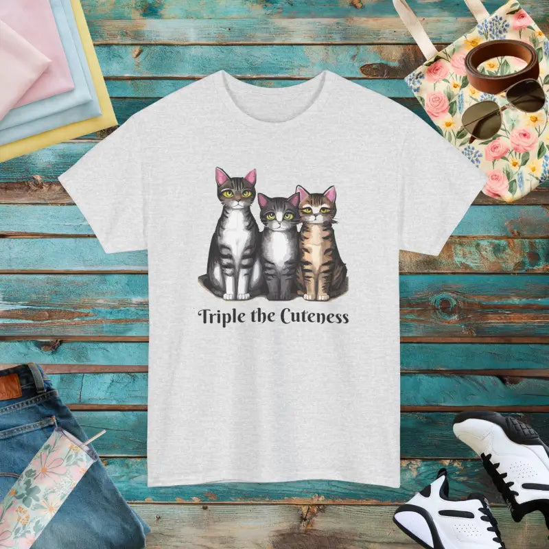 Triple Cat Cuteness Unisex Deluxe T-shirt - Ash / s T-shirt