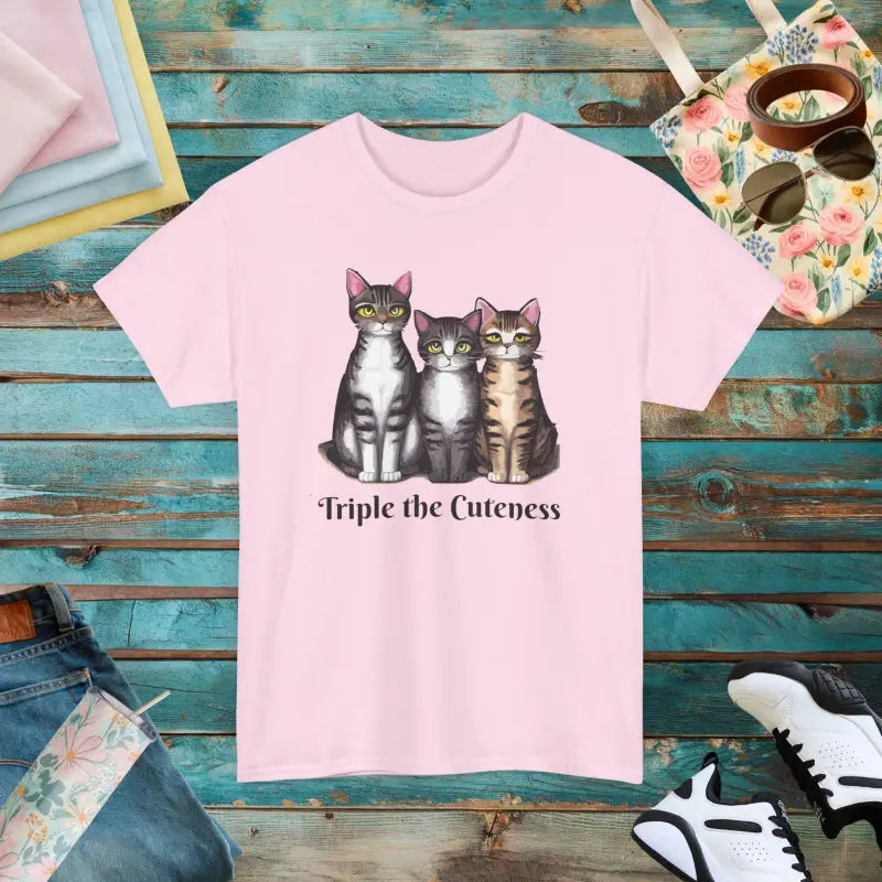 Triple Cat Cuteness Unisex Deluxe T-shirt - Light Pink / s T-shirt