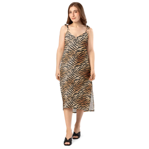 Fierce Tiger Print Midi Dress – Polyester Chiffon - Dipaliz - Dresses - Xs