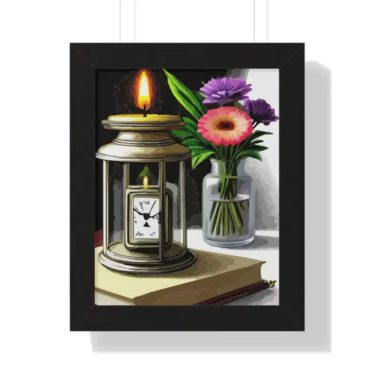 Timeless Candle Pocket Watch Framed Vertical Poster - 11’’ x 14’’ / Black