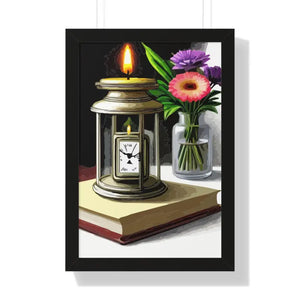 Candle Pocket Watch Framed Vertical Poster Vintage Art - Dipaliz - 16″ x 24″ / Black - Posters Prints & Visual Artwork