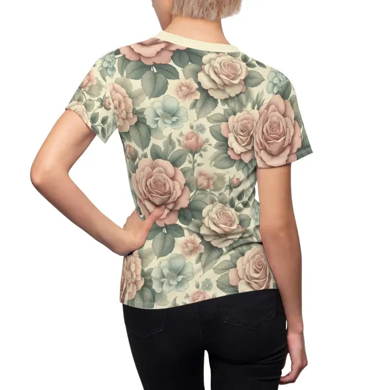 Elevate your Style with Women’s Pastel Roses Aop Sew Tee - T- Shirts