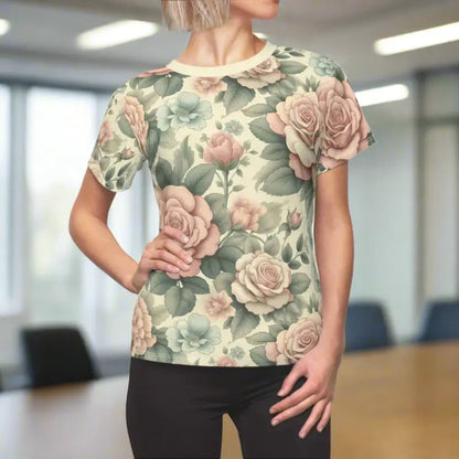 Elevate your Style with Women’s Pastel Roses Aop Sew Tee - T- Shirts