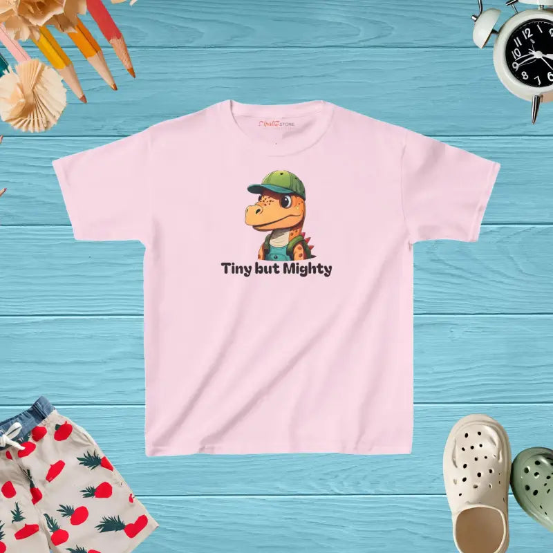 Tiny Dino Kids Heavy Cotton Tee - Comfy & Durable - Xs / Light Pink Clothes