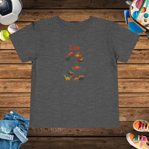Roaring Two Dinosaur Birthday Tee - Toddler Shirt - Dipaliz - Dark Heather Grey / 2t - T-shirts