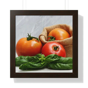 Framed Horizontal Poster Fresh Tomatoes Basil Leaves Art Dipaliz - 16″ × / Walnut - Posters Prints & Visual Artwork