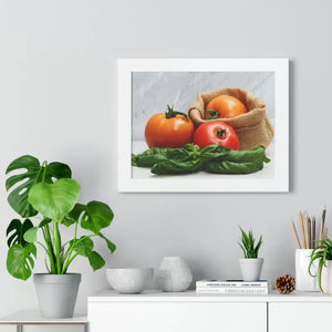 Framed Horizontal Poster Fresh Tomatoes Basil Leaves Art Dipaliz - Posters Prints & Visual Artwork