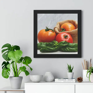 Framed Horizontal Poster Fresh Tomatoes Basil Leaves Art Dipaliz - Posters Prints & Visual Artwork