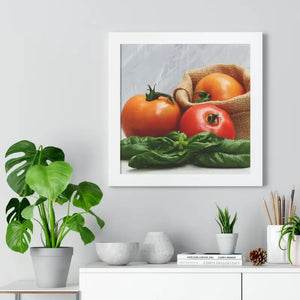 Framed Horizontal Poster Fresh Tomatoes Basil Leaves Art Dipaliz - Posters Prints & Visual Artwork