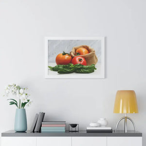 Framed Horizontal Poster Fresh Tomatoes Basil Leaves Art Dipaliz - Posters Prints & Visual Artwork