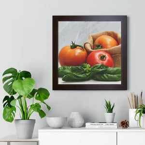 Framed Horizontal Poster Fresh Tomatoes Basil Leaves Art Dipaliz - Posters Prints & Visual Artwork