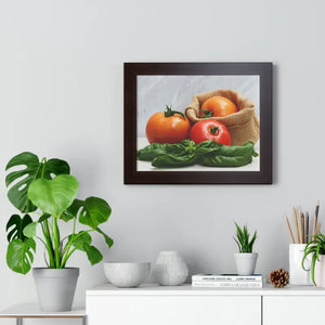 Framed Horizontal Poster Fresh Tomatoes Basil Leaves Art Dipaliz - Posters Prints & Visual Artwork